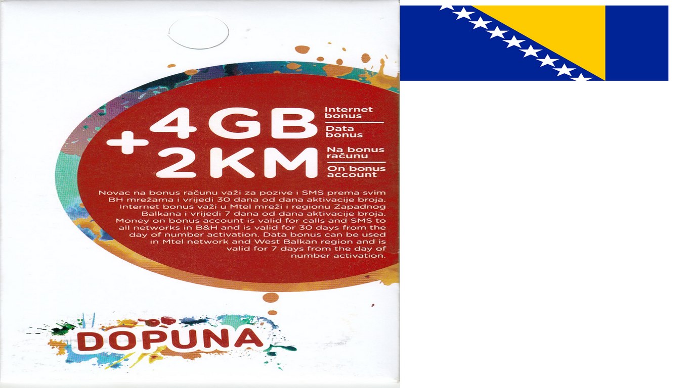 Bosna i Hercegovina Mtel prepaid SIM kartica sa trostrukim sečenjem SIM kartice sa brojem telefona +387